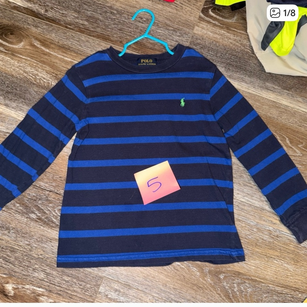 Polo by Ralph Lauren Blue and Black Striped Long Sleeve Tee